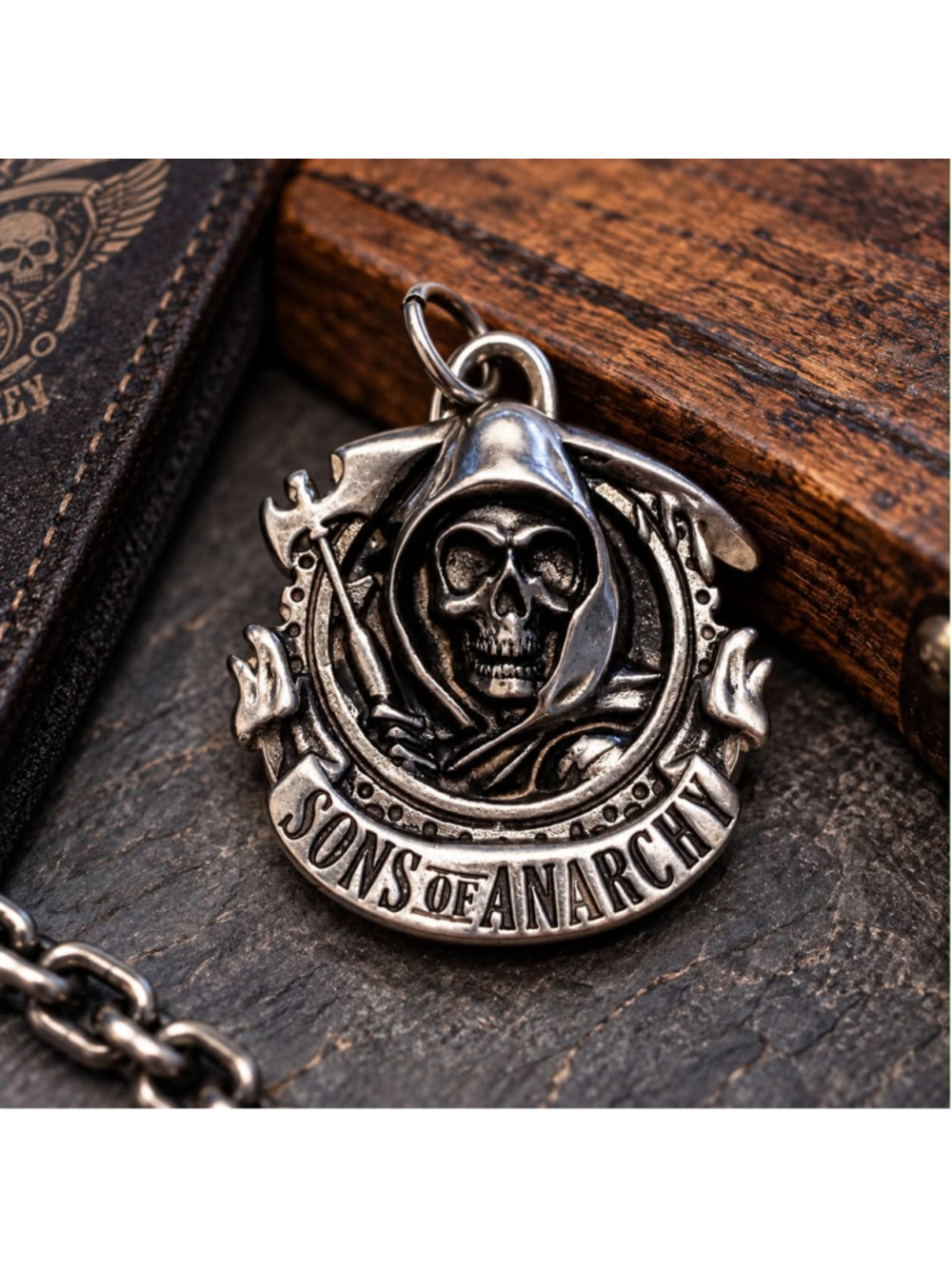 Men's Sons of Anarchy Silver Tone Skull Pendant Jewelry